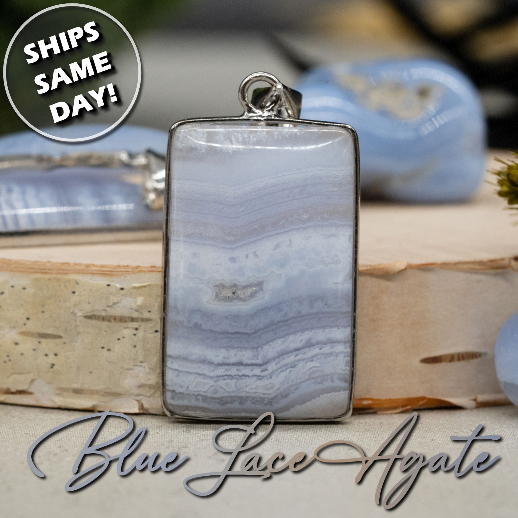 Blue Lace Agate Pendant Healing Protection Natural Gemstone Jewelry Women