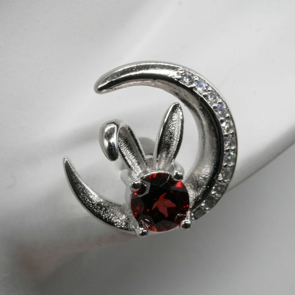 Miniatura: Garnet 925 Silver Moon With Rabbit Stud Earrings Crystal Jewelry Gift Healing