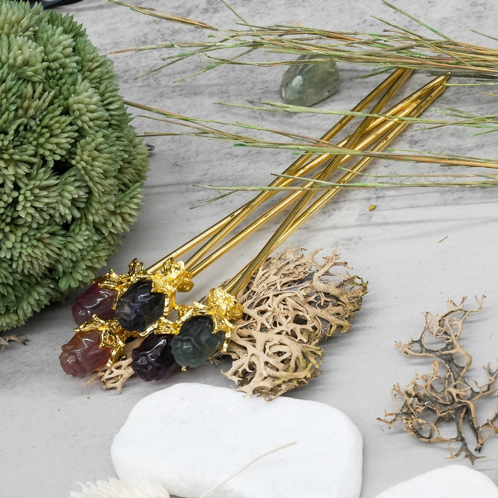 Miniatura: Fluorite Crystal Rose Hairpin Gold Metal Spiritual Jewelry Hair Accessory Gift