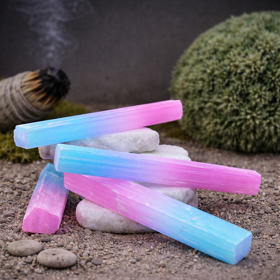 Miniatura: Blue Pink Aura Selenite Crystal Stick Healing Cleansing Moon Energy Satin Spar