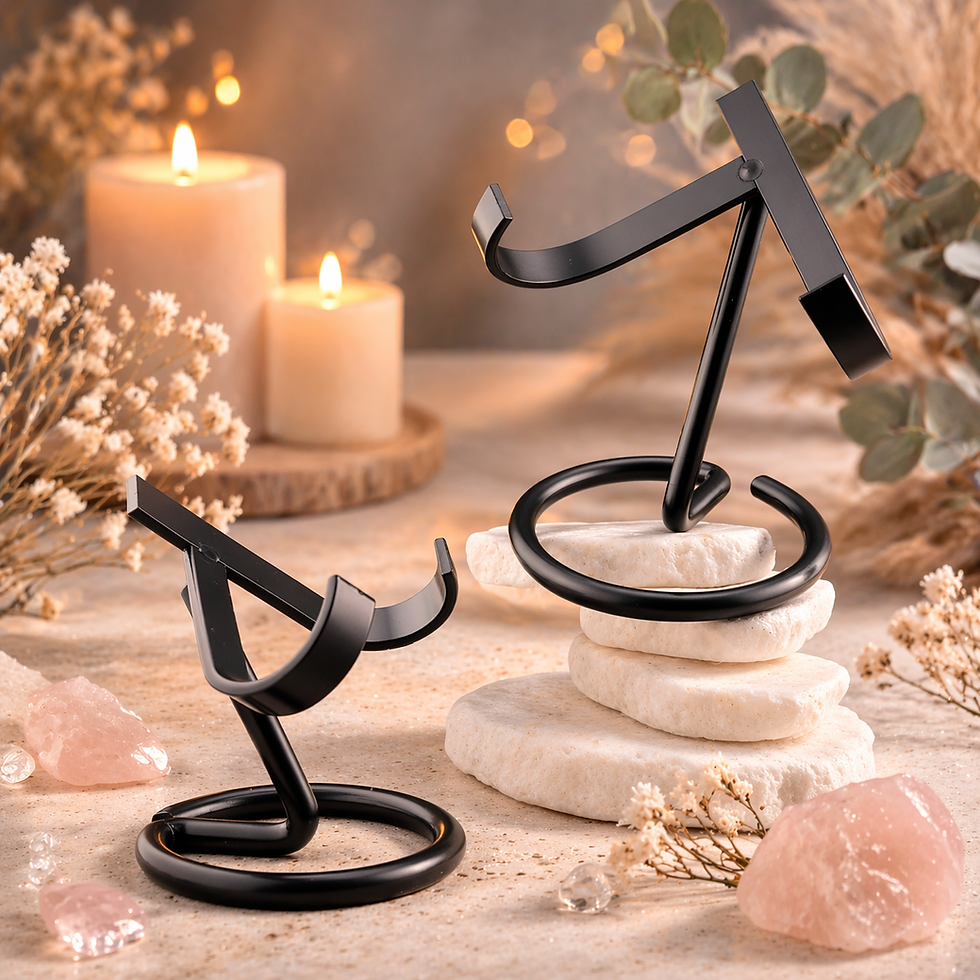 Thumbnail: Black Crystal Heart Carving Stand Metal Retail Display Gemstone Holder Stand
