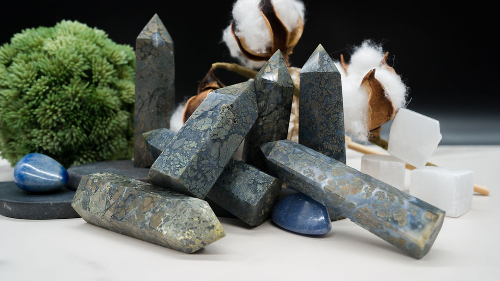 Miniatura: Pyrite in Quartz Crystal Point Small Spiritual Healing Meditation Tower Gemstone