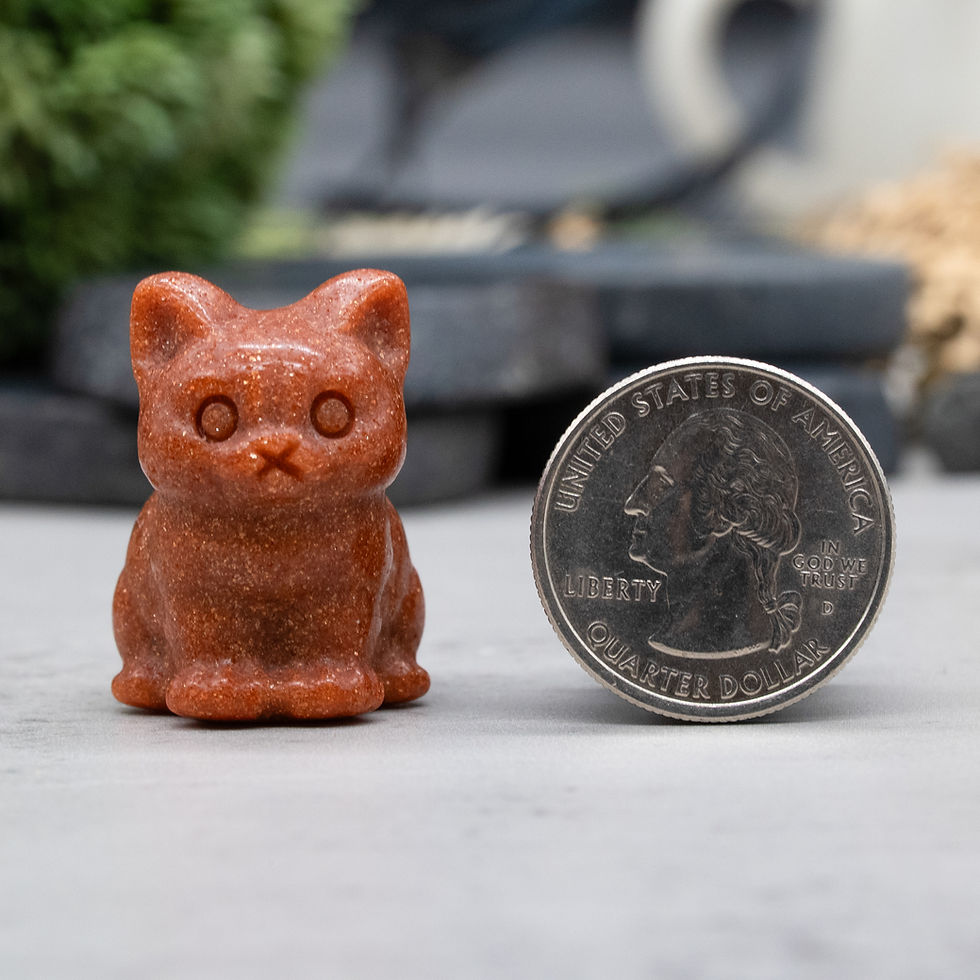 Thumbnail: Goldstone Crystal Cat Carving Pet Memory Home Decor Kitten Cat Lover Sandstone