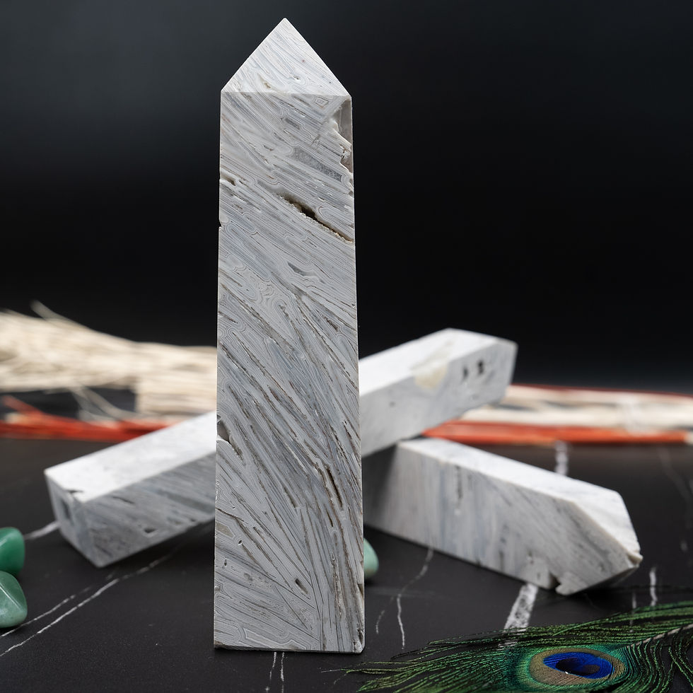 Miniatura: White Mexican Agate Large 4 Side Tower Crystal Spiritual Decor Gift Meditation E