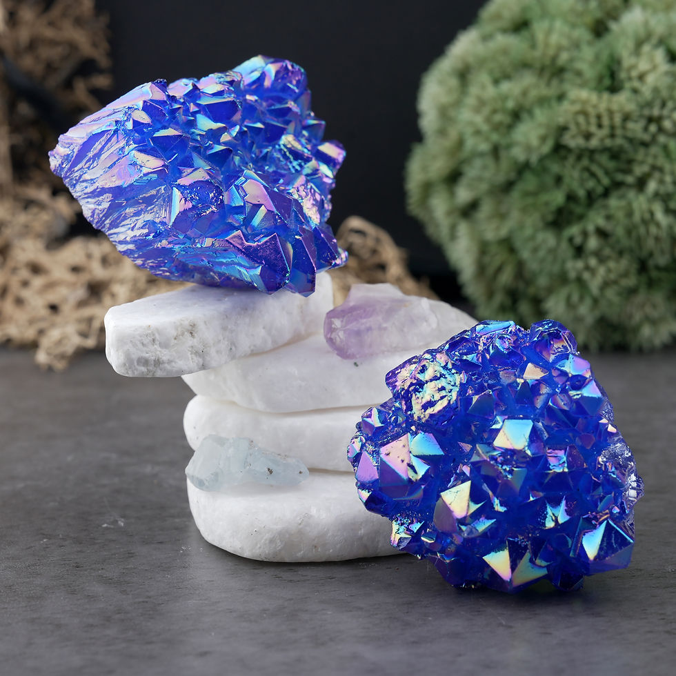Thumbnail: Neon Blue Aura Quartz Cluster Crystal Specimen Decor Meditation Stone Gift