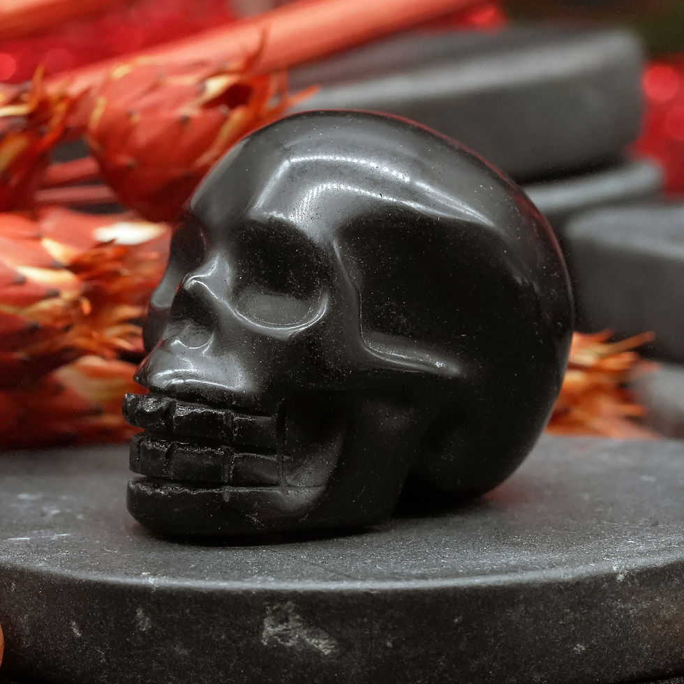Miniatura: Natural Black Obsidian Crystal Skull Carving Memorial Altar Stone Figurine Decor