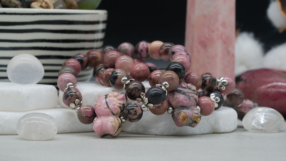 Thumbnail: Rhodonite Hello Kitty Round Beaded Bracelet Crystal Gift Anime Cat Lover Jewelry
