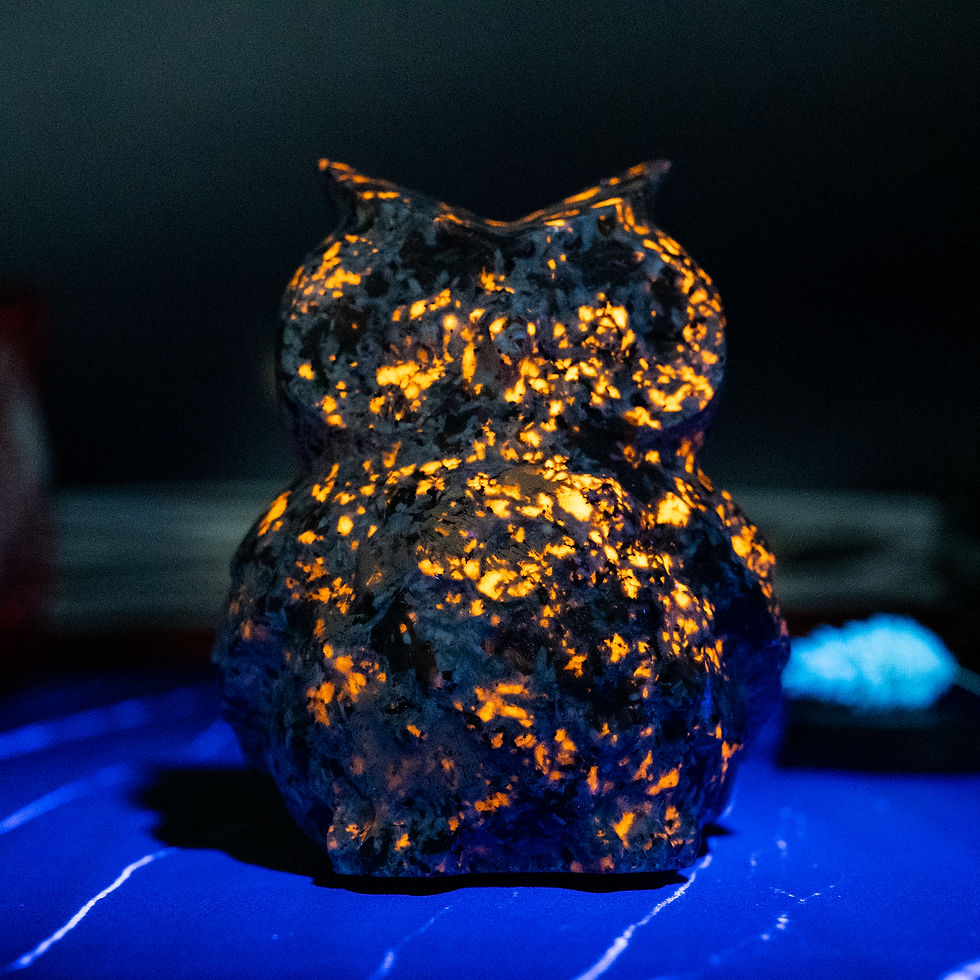 Miniatura: Yooperlite Crystal Owl Carving UV Reactive Stone Gift Forest Animal Home Decor
