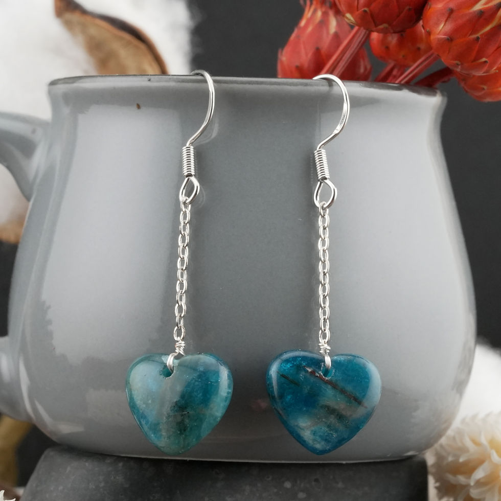 Thumbnail: Blue Apatite 925 Silver Puffy Heart Drop Earrings Natural Crystal Jewelry Gift