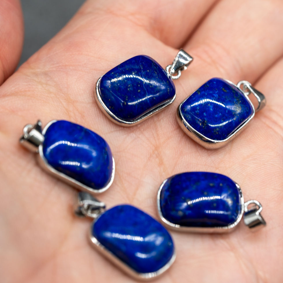 Miniatura: Lapis Lazuli Silver Crystal Cabochon Pendant UV Reactive Stone Handmade Jewelry