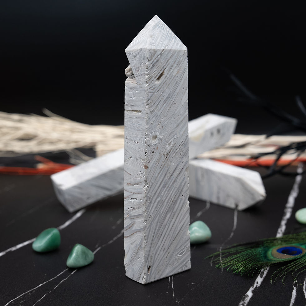 Miniatura: White Mexican Agate Large 4 Side Tower Crystal Spiritual Decor Gift Meditation E