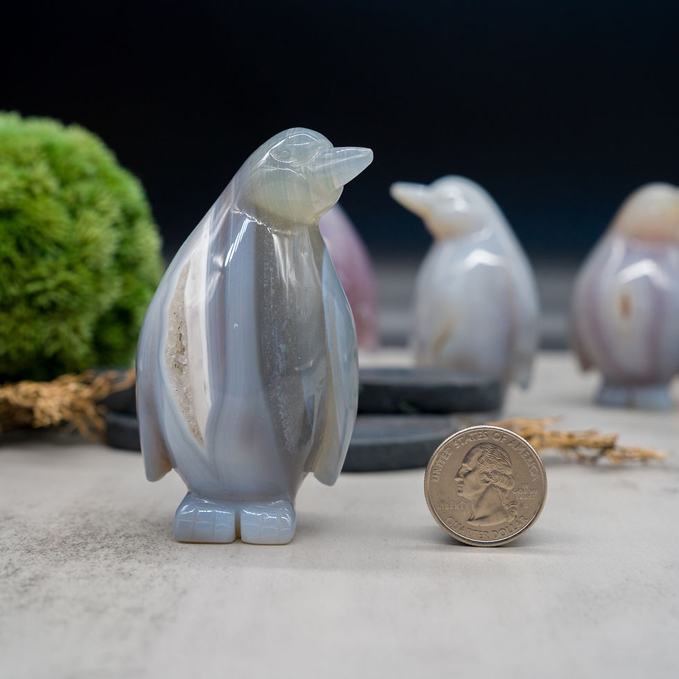 Miniatura: Sugar Druzy Agate Crystal Carving Cute Penguin Figurine Gemstone Geode Trinket
