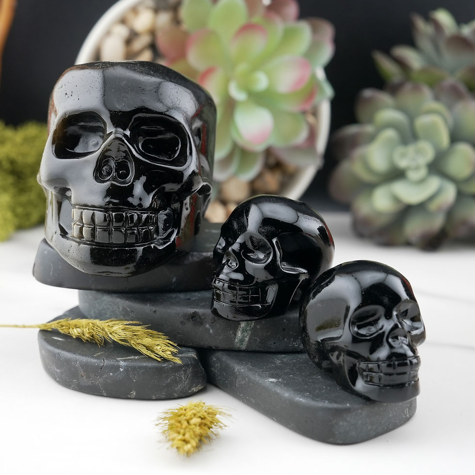 Miniatura: Natural Black Obsidian Crystal Skull Carving Memorial Altar Stone Figurine Decor
