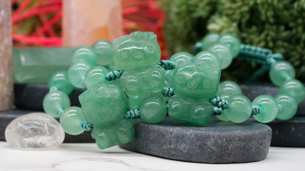 Miniatura: Green Aventurine Adjustable Cord Beaded Bracelet Anime Cat Charm Crystal