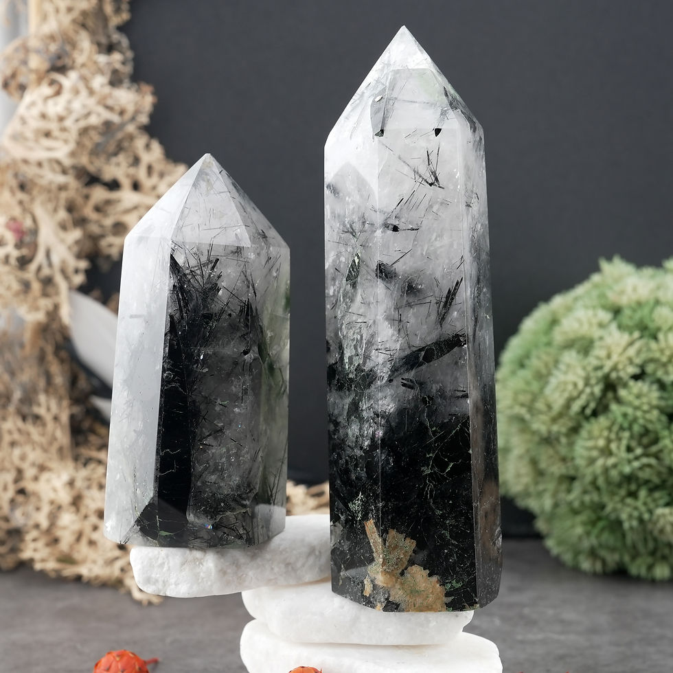 Thumbnail: Black Tourmaline in Quartz Tower Crystal Protection Decor Spiritual Energy Gift