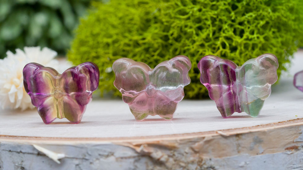 Miniatura: Rainbow Fluorite Crystal Butterfly Carving Healing Protection Fairy Garden Stone