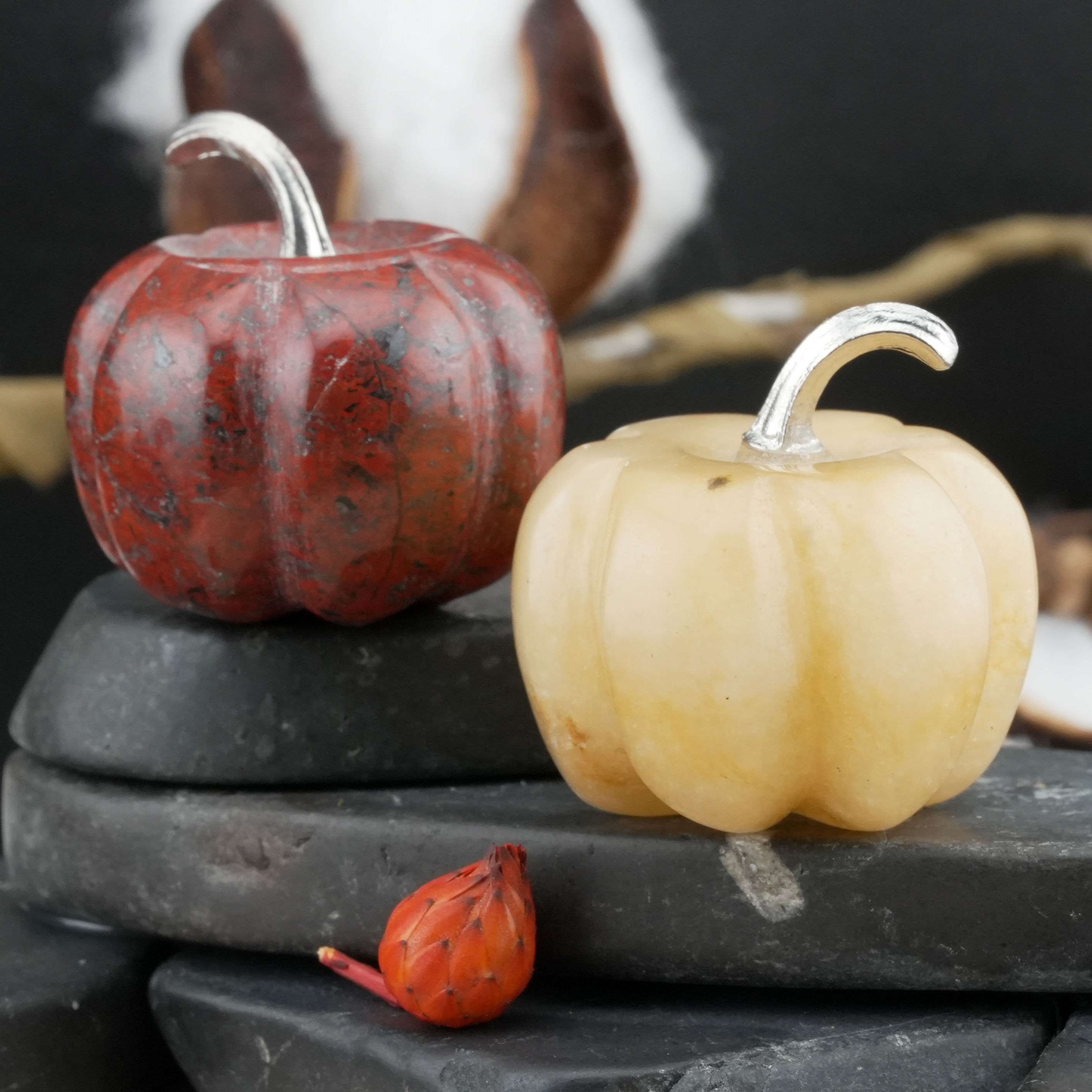Mini Crystal Carving Pumpkin Seasonal Halloween Decor Tray Harvest Fall Decor