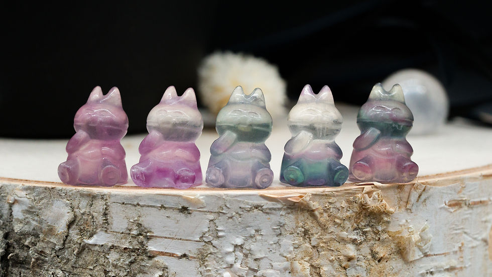 Miniatura: Fluorite Mini Lucky Cat Crystal Figurine Good Luck Charm Prosperity Altar Decor