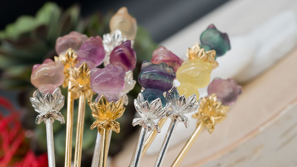 Thumbnail: Fluorite Metal Hello Kitty Hair Pin Crystal Gift Anime Cat Lover Jewelry Charm