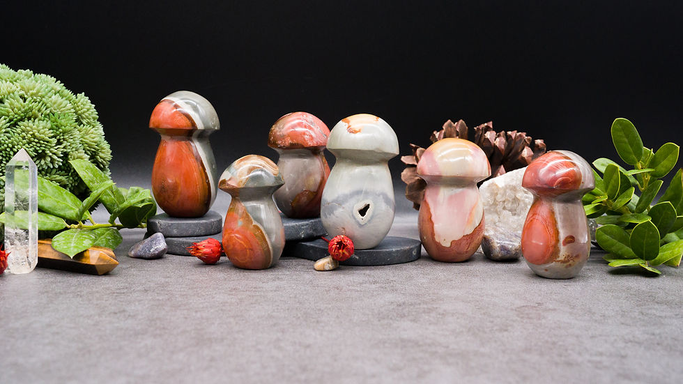 Thumbnail: Polychrome Jasper Mushroom Crystal Decor Spiritual Gift Boho Earth Energy Stone