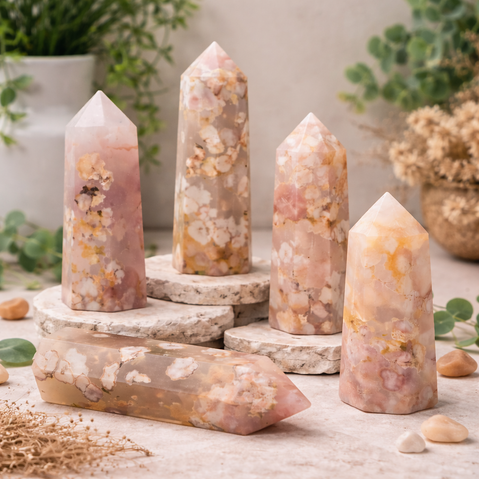 Thumbnail: Flower Agate Tower Crystal Healing Decor Spiritual Gift Boho Home Display Stone