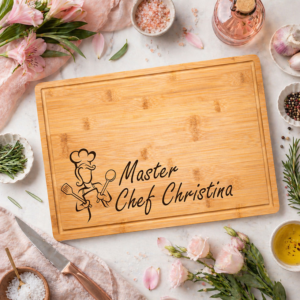Miniatura: Bamboo Rectangle Cutting Board Female Chef Design Kitchen Decor Cooking Gift