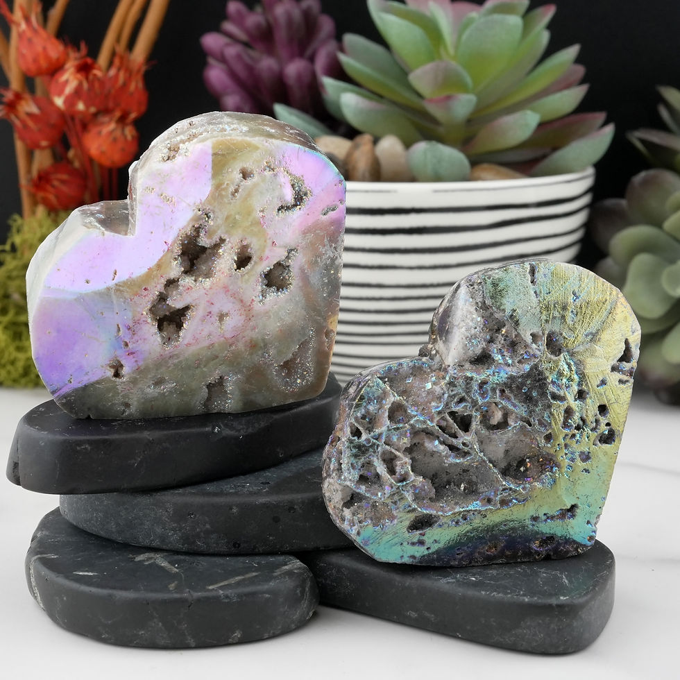 Miniatura: Aura Sphalerite Druzy Crystal Heart Carving Spiritual Rainbow Heart Decor Gift