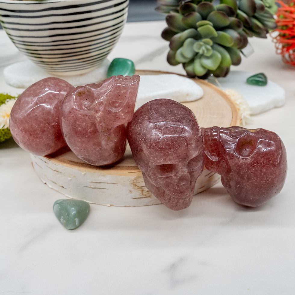 Miniatura: Pink Strawberry Quartz Crystal Skull Carving Spiritual Healing Protection Stone