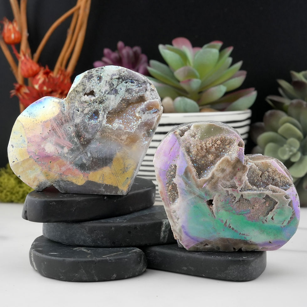 Miniatura: Aura Sphalerite Druzy Crystal Heart Carving Spiritual Rainbow Heart Decor Gift