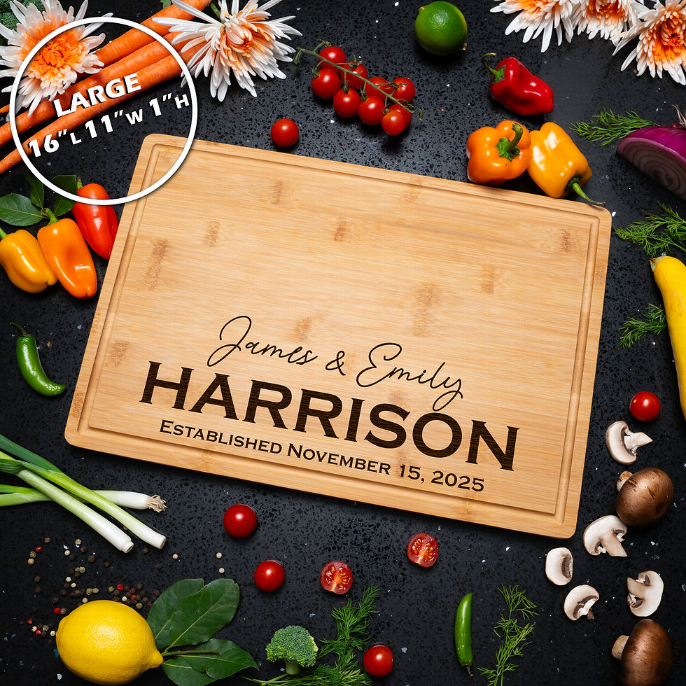 Thumbnail: Custom Engraved Bamboo Cutting Board Personalized Charcuterie Tray Couple Name