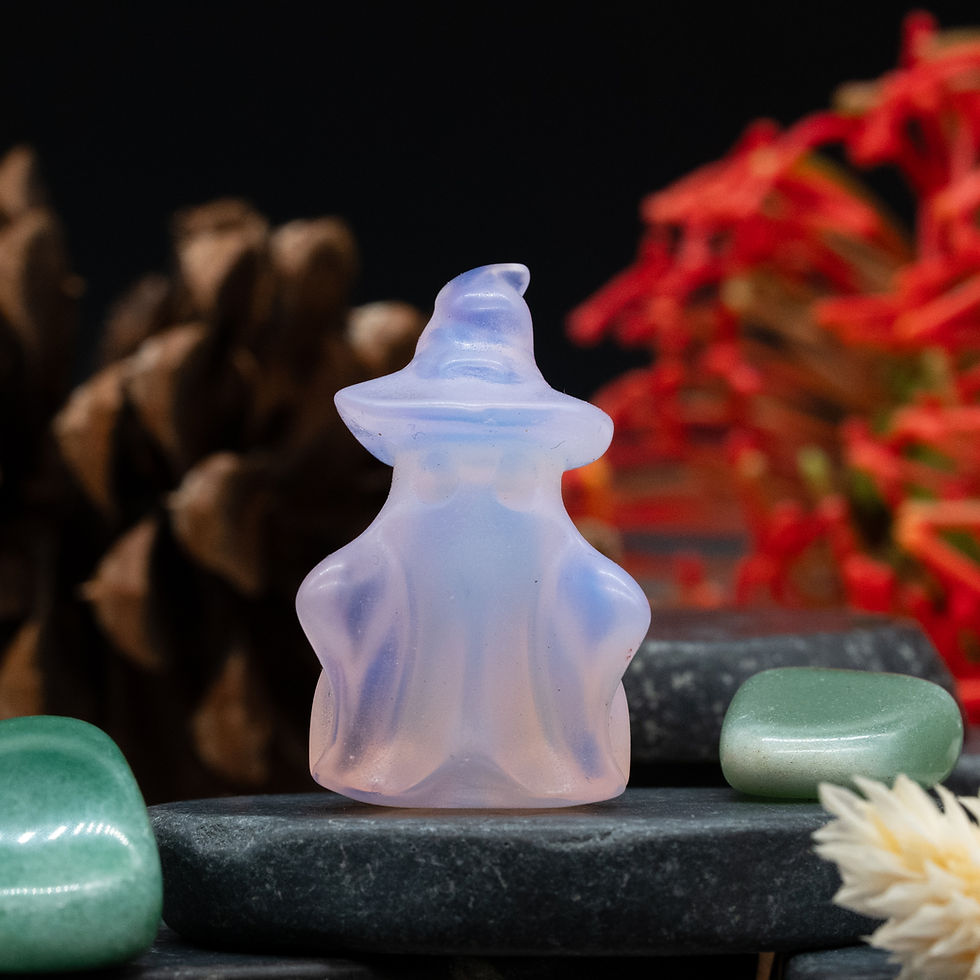 Miniatura: Pink Opalite Crystal Ghost Carving Stone Halloween Ghost Witch Hat Home Decor