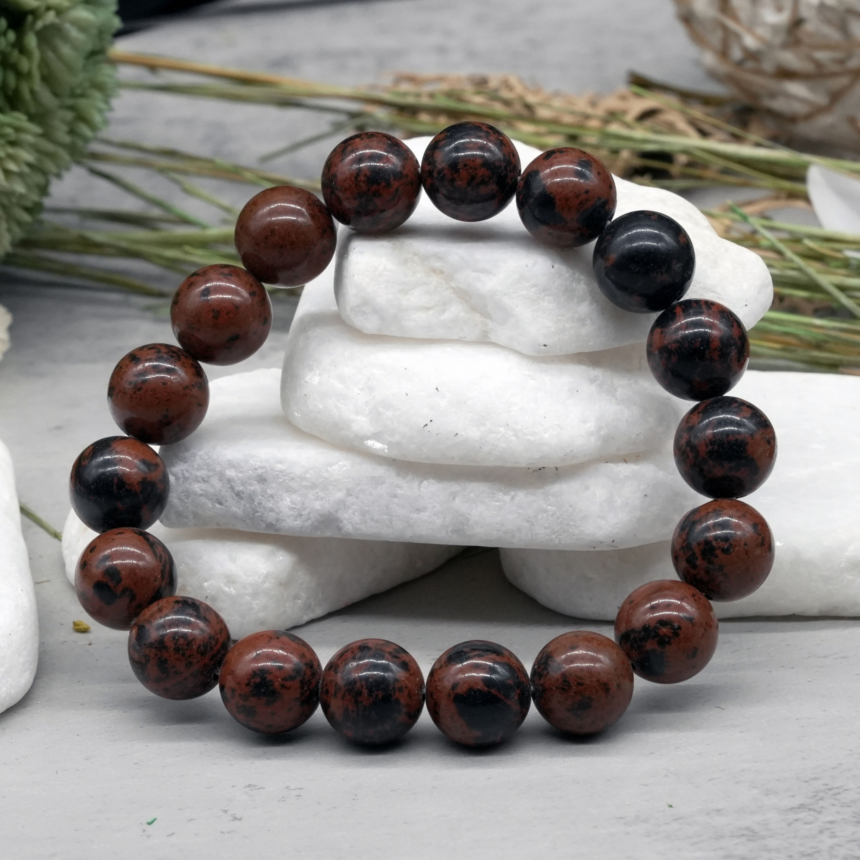 Natural Stone Protection Mahogany Obsidian Bracelet Beaded Crystal Jewelry Gift