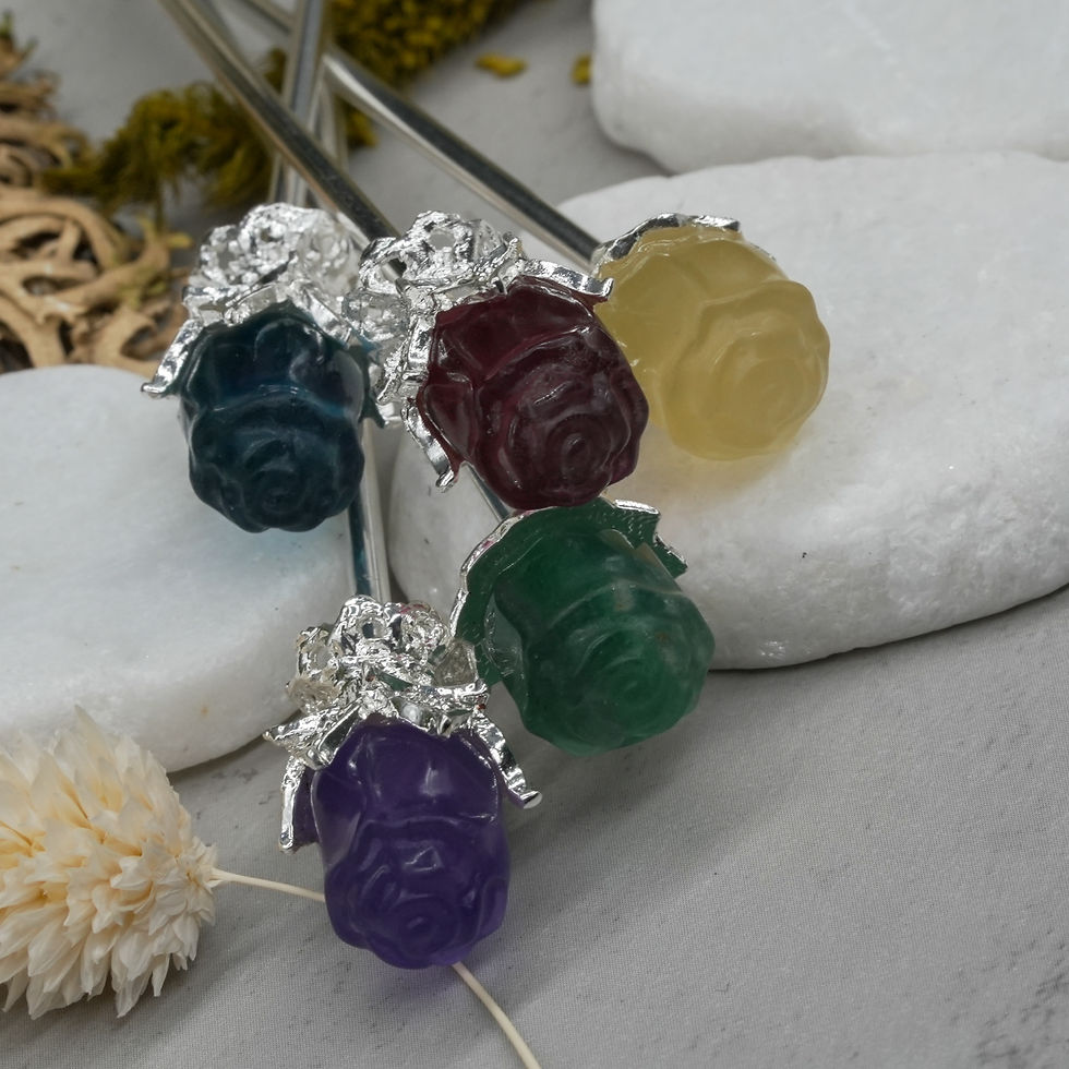 Miniatura: Fluorite Rose Hairpin Silver Crystal Accessory Gift Spiritual Floral Hair Decor