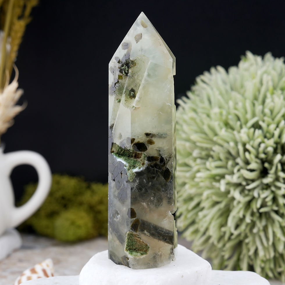 Miniatura: Prehnite Epidote Tower Crystal Healing Protection Meditation Altar Stone Decor