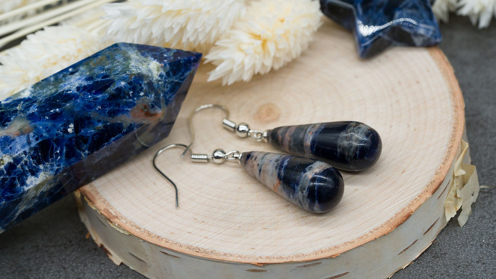 Miniatura: Sodalite Crystal Gemstone Teardrop Dangle Drop Earrings Silver Fashion Jewelry