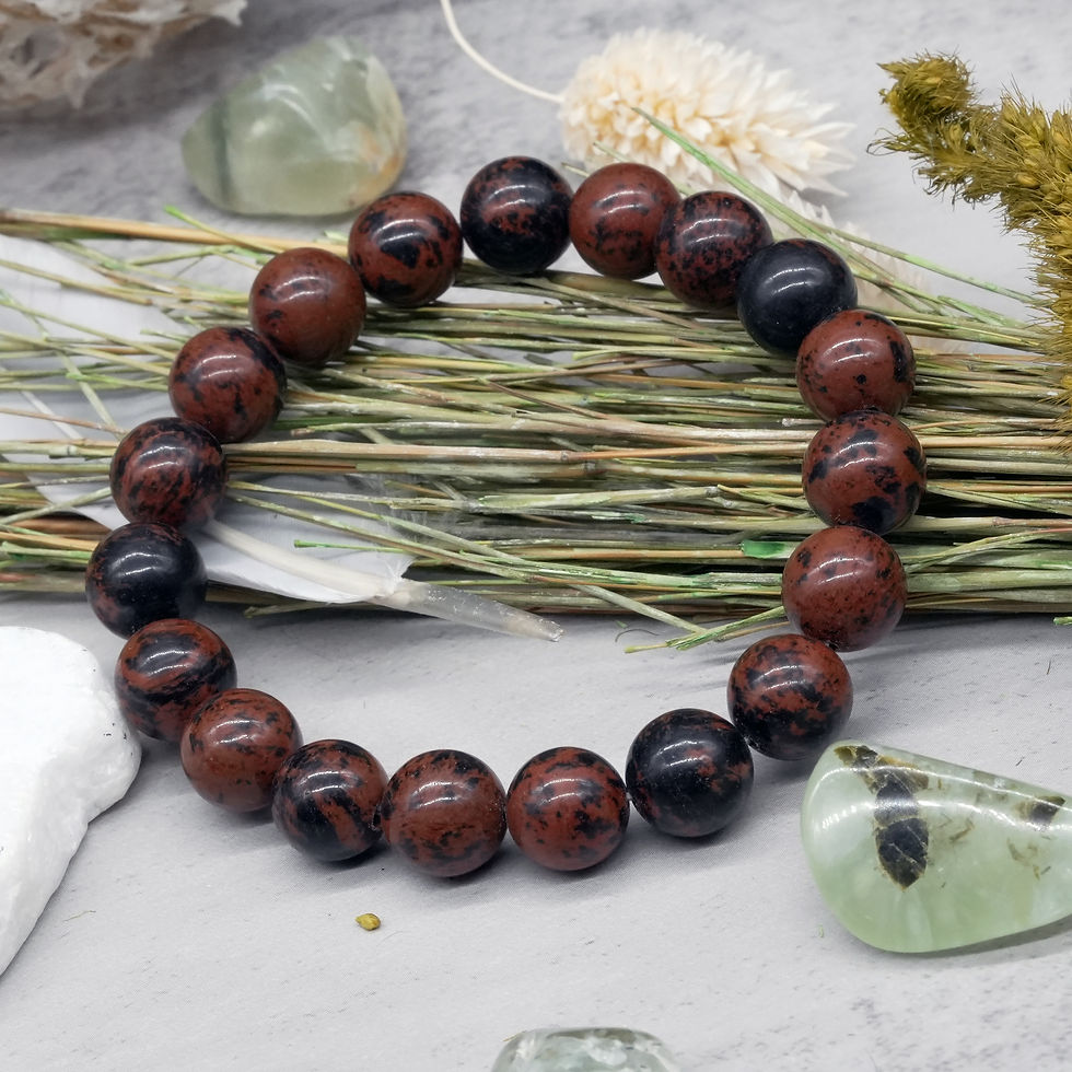 Thumbnail: Natural Stone Protection Mahogany Obsidian Bracelet Beaded Crystal Jewelry Gift