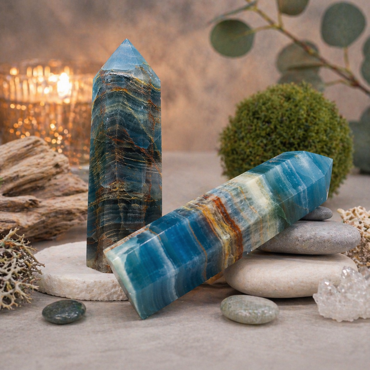 Blue Onyx Crystal Tower Spiritual Home Decor Gemstone Point Meditation Stone