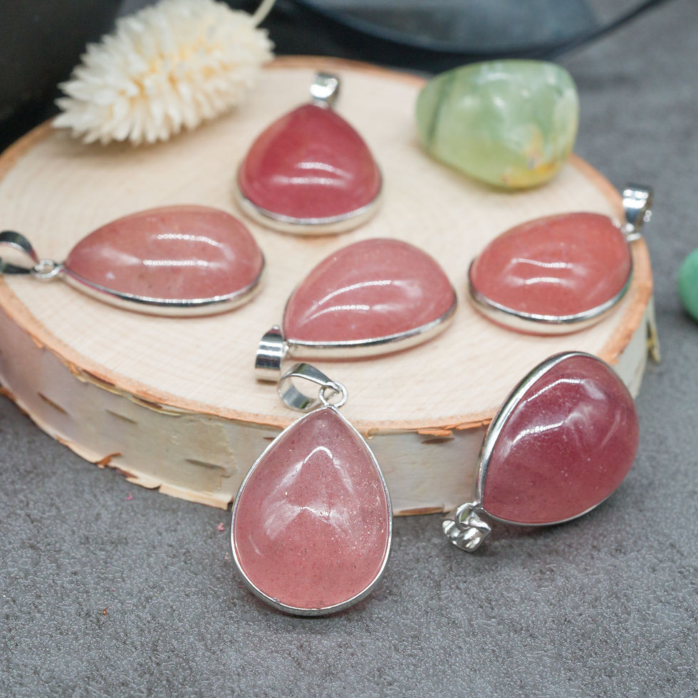 Miniatura: Pink Strawberry Quartz Crystal Cabochon Silver Pendant Handmade Jewelry Gift