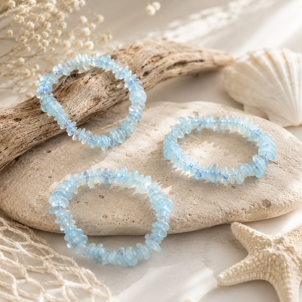 Thumbnail: Aquamarine Chip Beaded Bracelet Crystal Jewelry Gift Spiritual Zodiac Birthstone