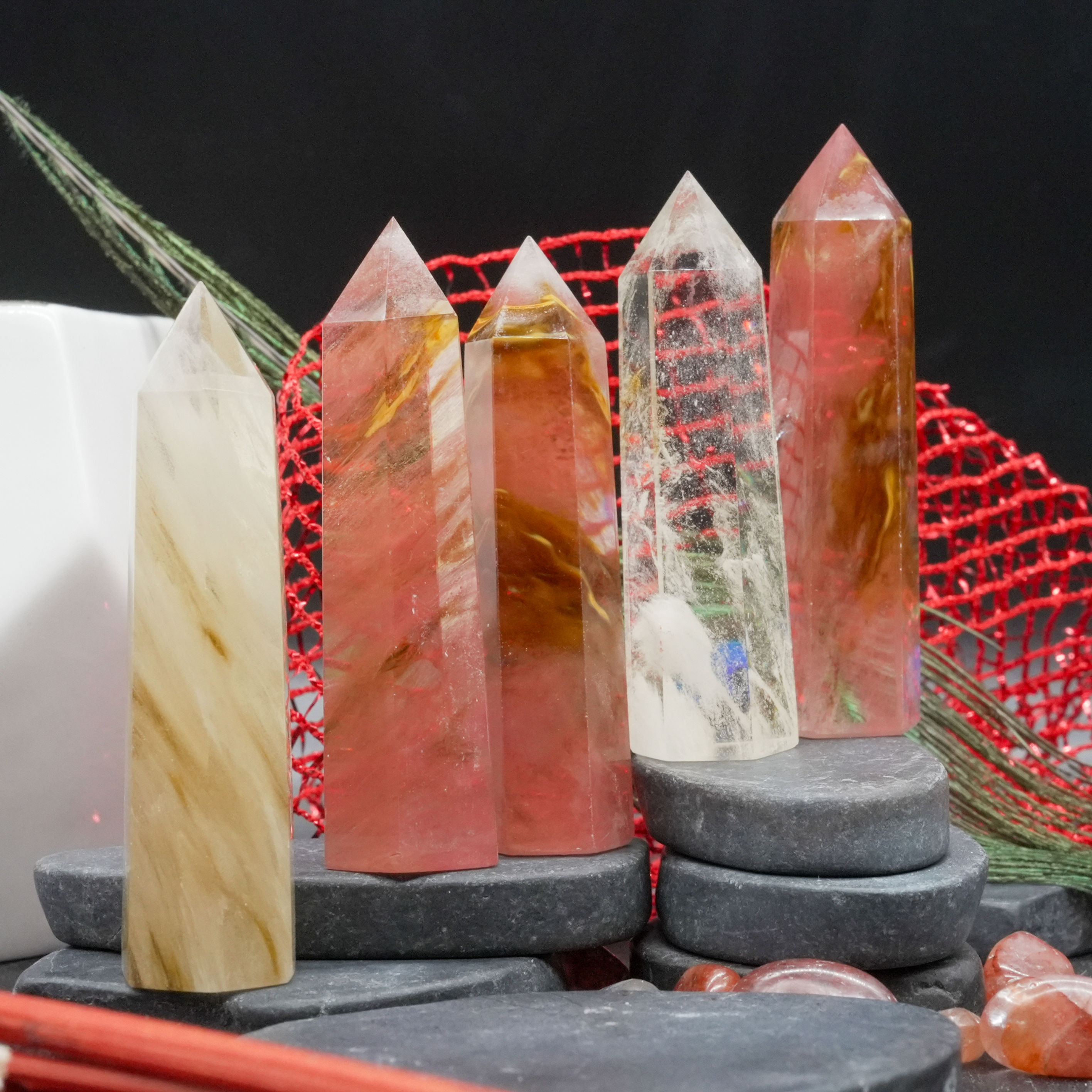 Red Yellow Smelted Quartz Crystal Tower Spiritual Protection Meditation Decor