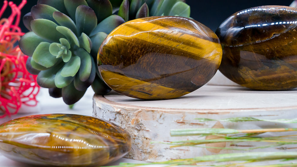 Thumbnail: Gold Tigers Eye Crystal Palm Stone Spiritual Protection Chakra Pocket Trinket