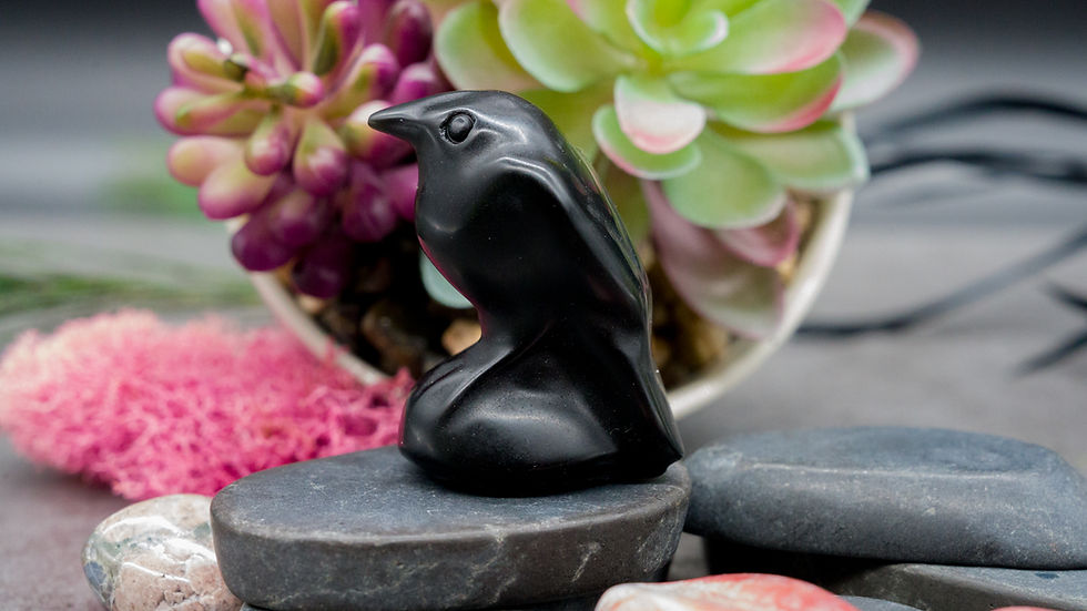 Miniatura: Obsidian Raven Figurine Crystal Protection Decor Home Bird Lover Animal Statue