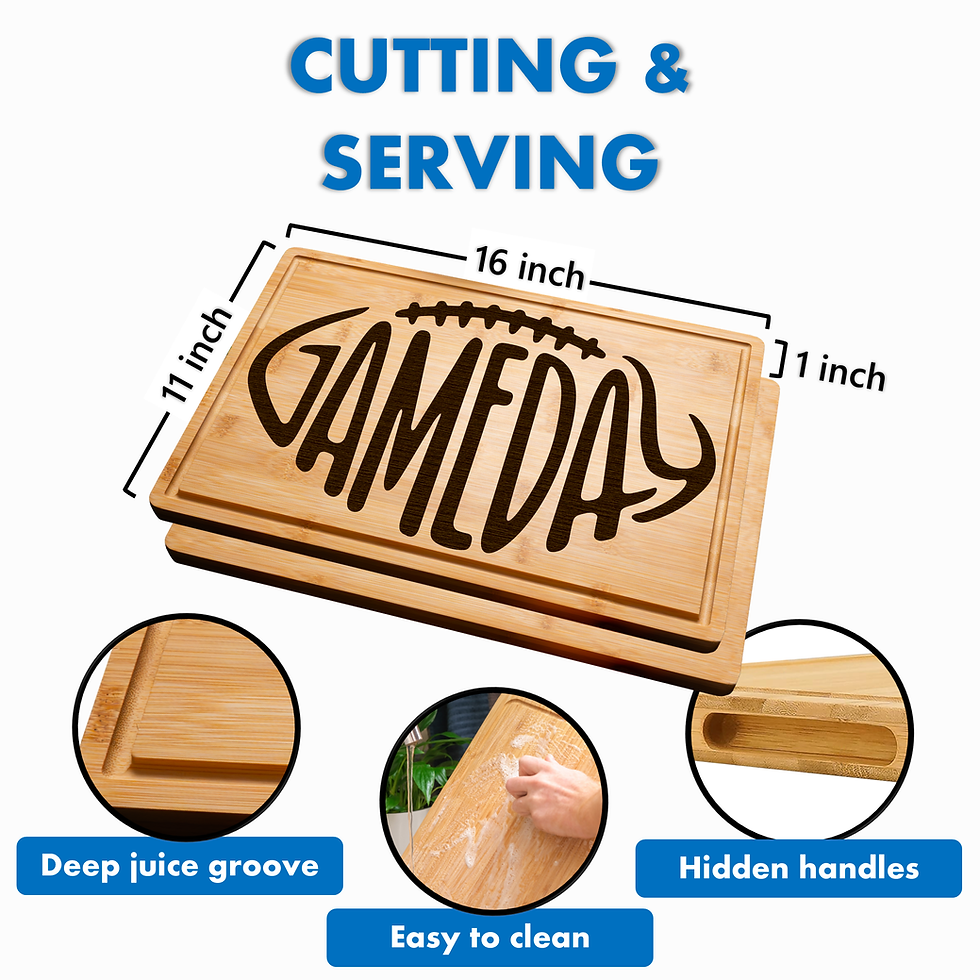 Miniatura: Custom Personalized Engraved Bamboo Cutting Board Football Tailgating Gift
