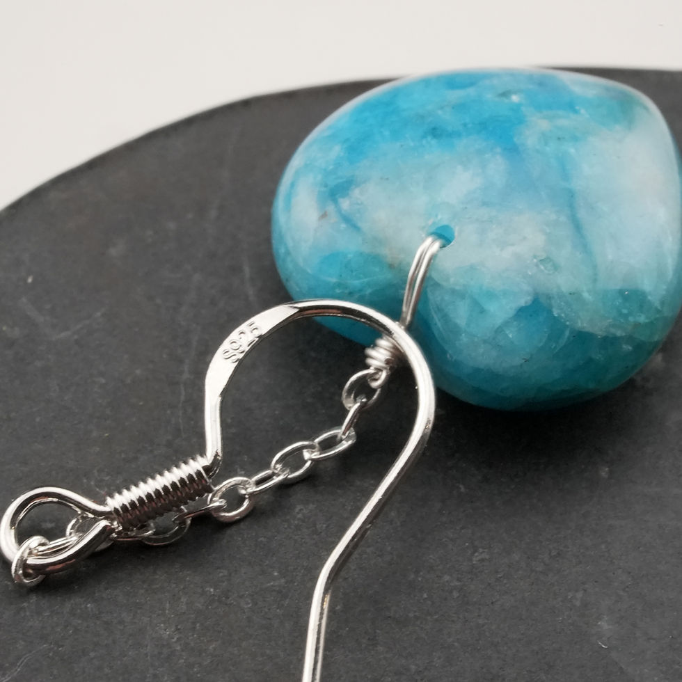 Miniatura: Blue Apatite 925 Silver Puffy Heart Drop Earrings Natural Crystal Jewelry Gift