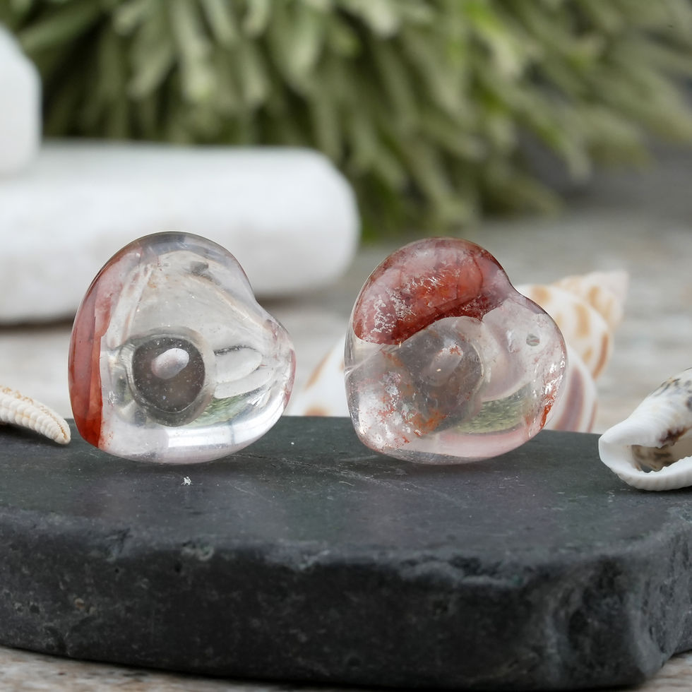 Miniatura: Fire Quartz Crystal Puffy Heart Charm 925 Silver Stud Earrings Boho Jewelry Gift