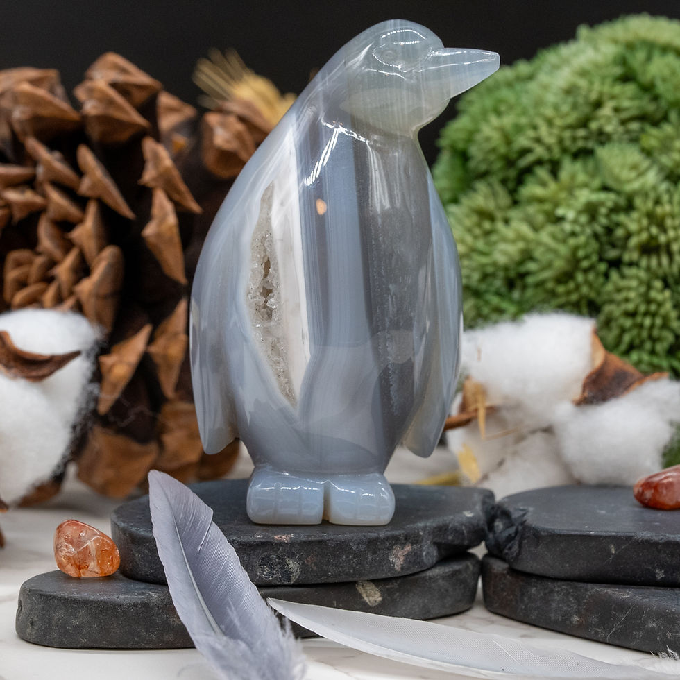 Miniatura: Sugar Druzy Agate Crystal Carving Cute Penguin Figurine Gemstone Geode Trinket