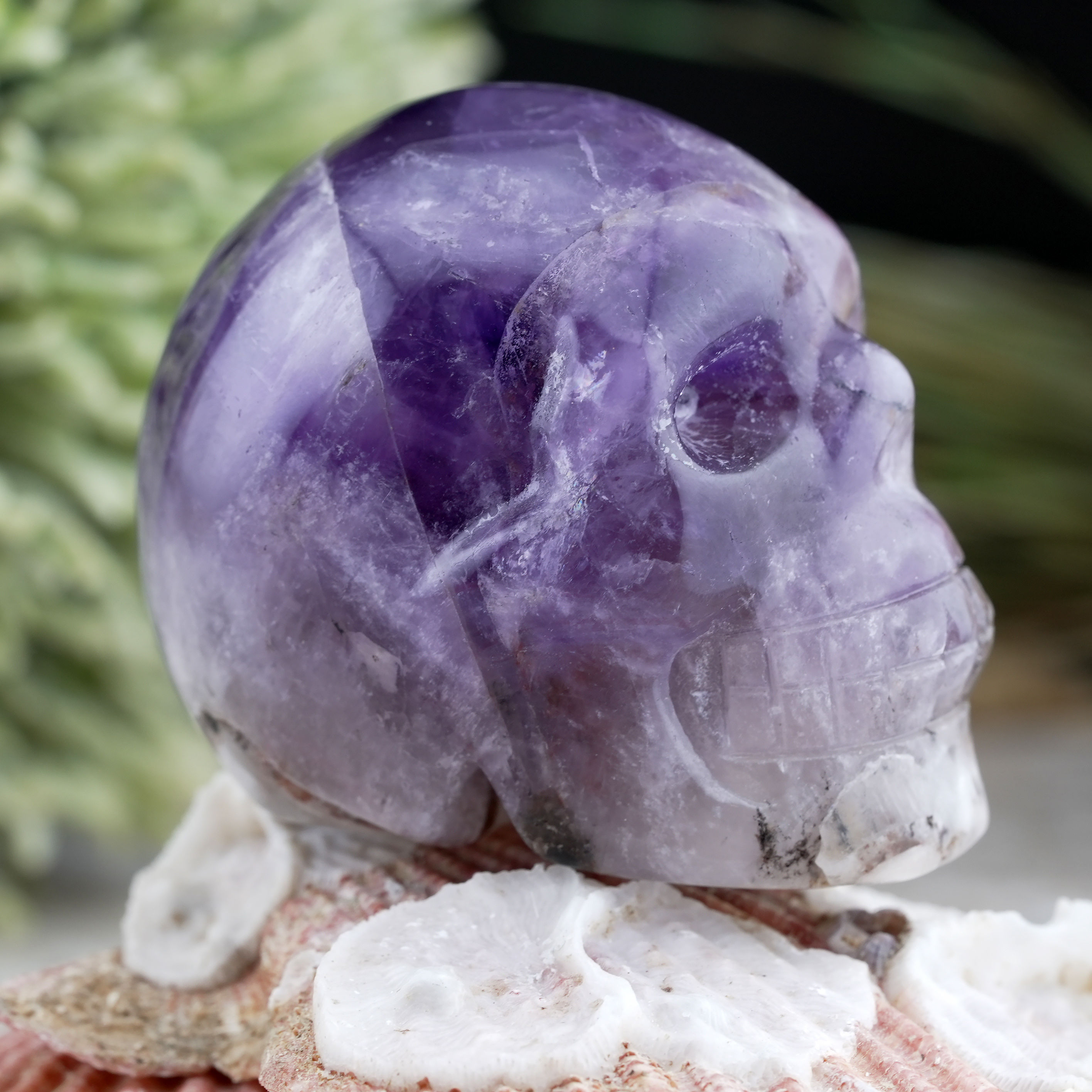 Purple Amethyst Crystal Skull Figurine Home Decor Stone Gift Chakra Birthstone