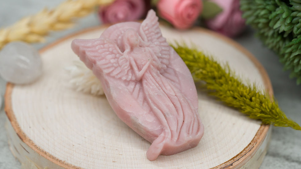 Thumbnail: Pink Opal Crystal Guardian Angel Carving Healing Protection Gemstone Figurine