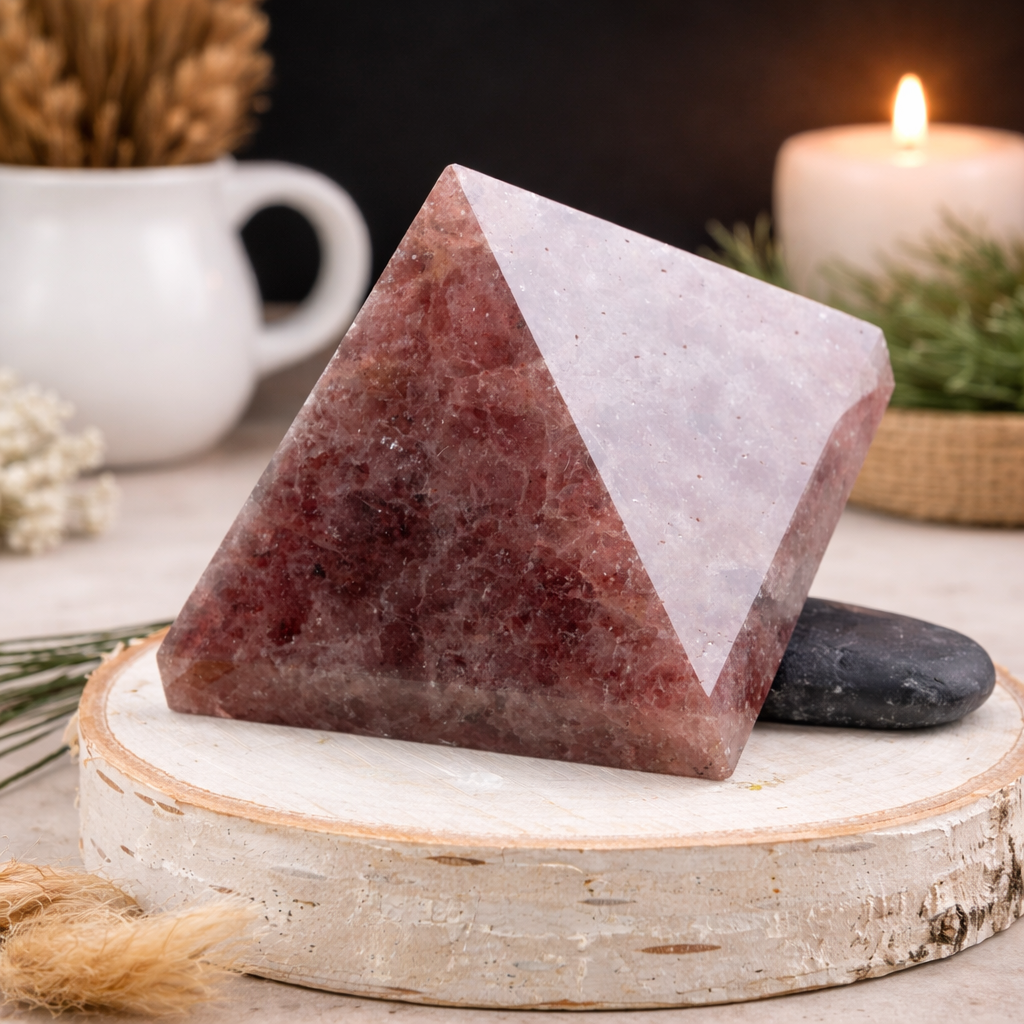 Pink Strawberry Quartz Pyramid Crystal Healing Spiritual Energy Altar Decor Gift