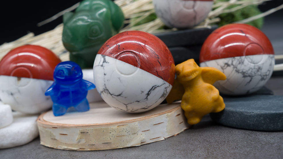 Thumbnail: Red Jasper Howlite Crystal Sphere Pokeball Anime Fanart Ball Room Decor Gifts